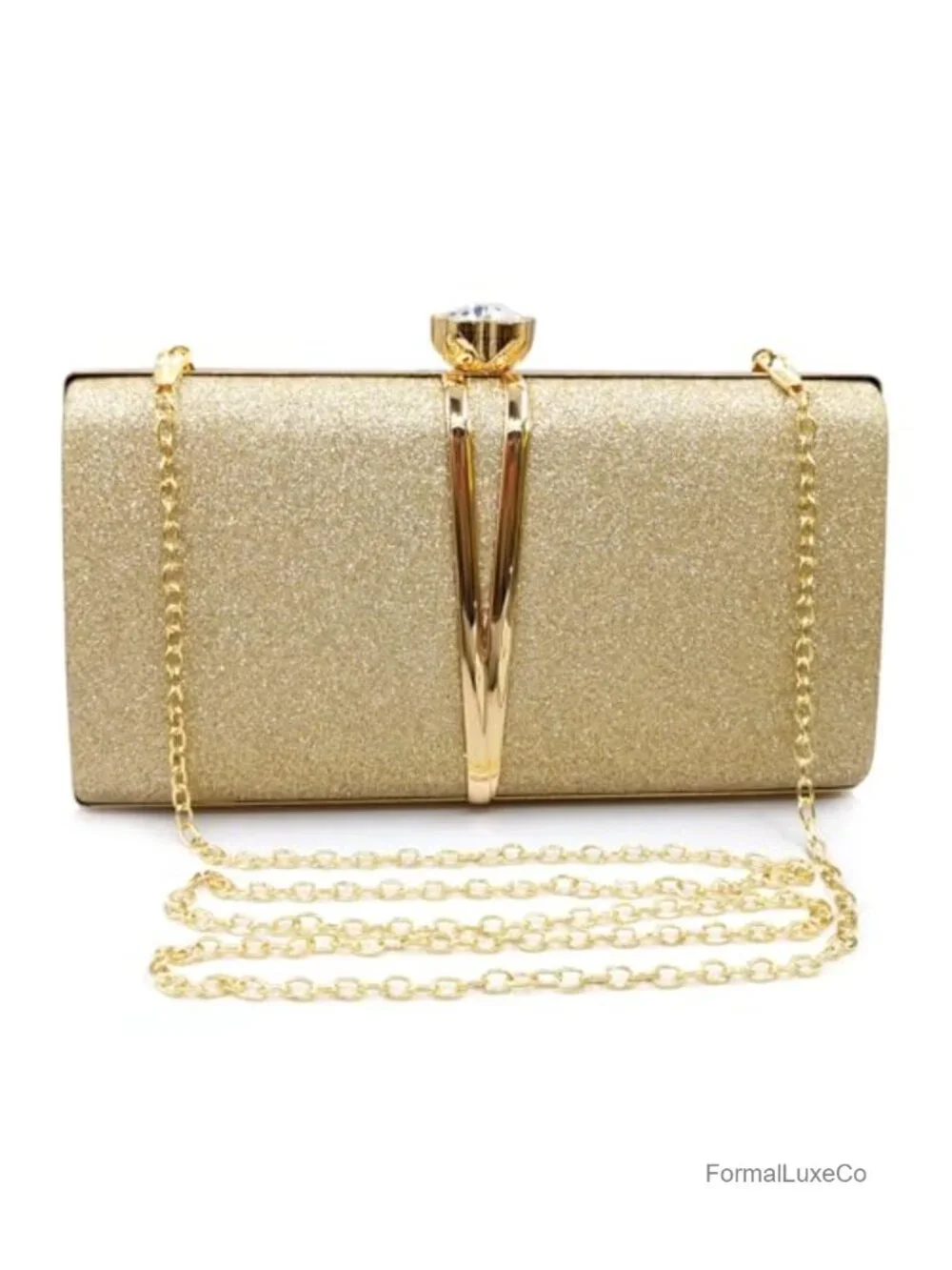 Faux Leather Evening Clutch Purse with Detachable Chain Shoulder Strap for